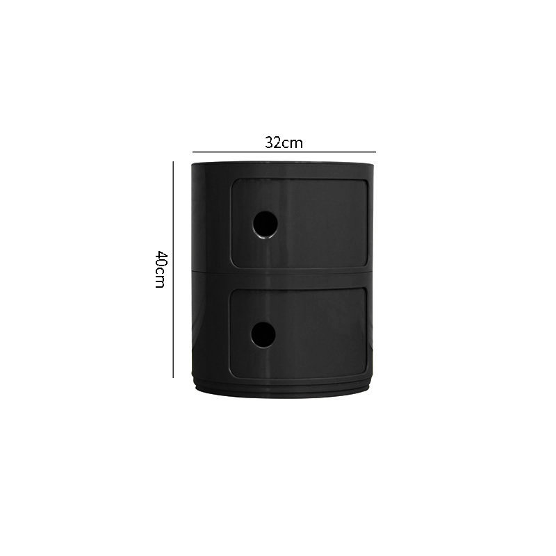 2-Shelf Round Side Table with Storage, Black