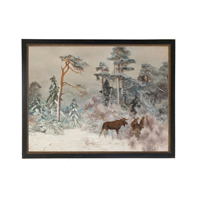 Reproduction d'huile rétro d'un orignal dans les bois enneigés