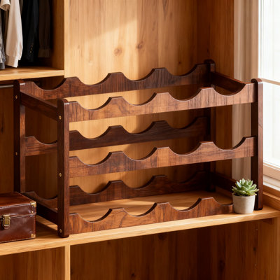 Bamboo Wine Rack 3-Tier For 12 Bottles, Freestanding & Countertop Storage For Kitchen, Cabinet, Home Bar, Sturdy Natural Wood Organizer