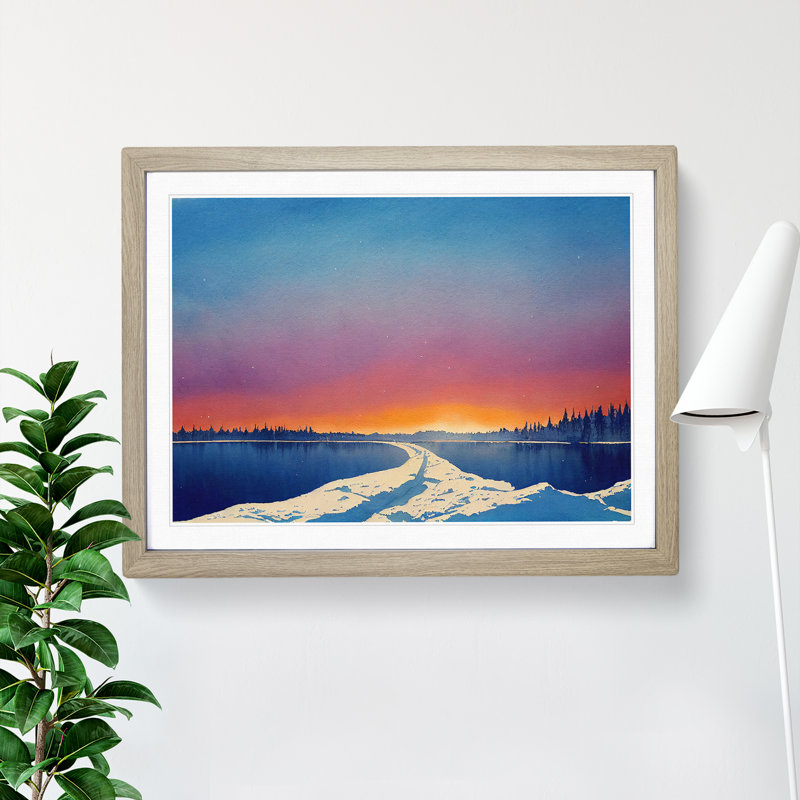 Winter Lake Sunrise - Framed Print, 46cm H x 64cm W x 2cm D, Oak Framed