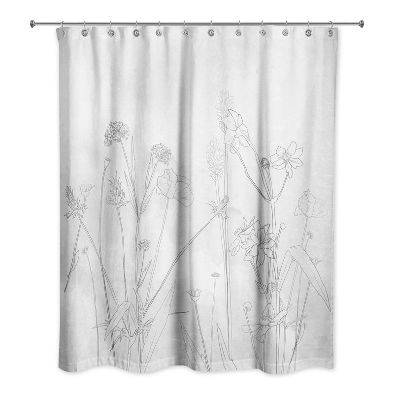 Robinett Floral Shower Curtain, Light Gray