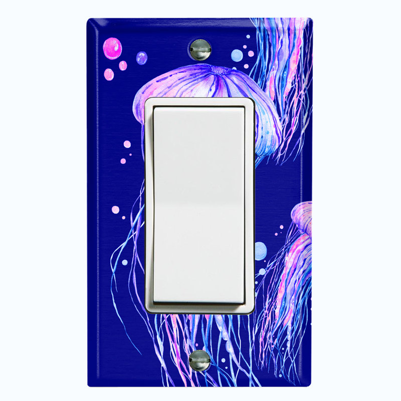 Jelly Fish Pink Party Dark Blue Nautical & Beach Themed 1 - Gang Rocker Standard Wall Plate