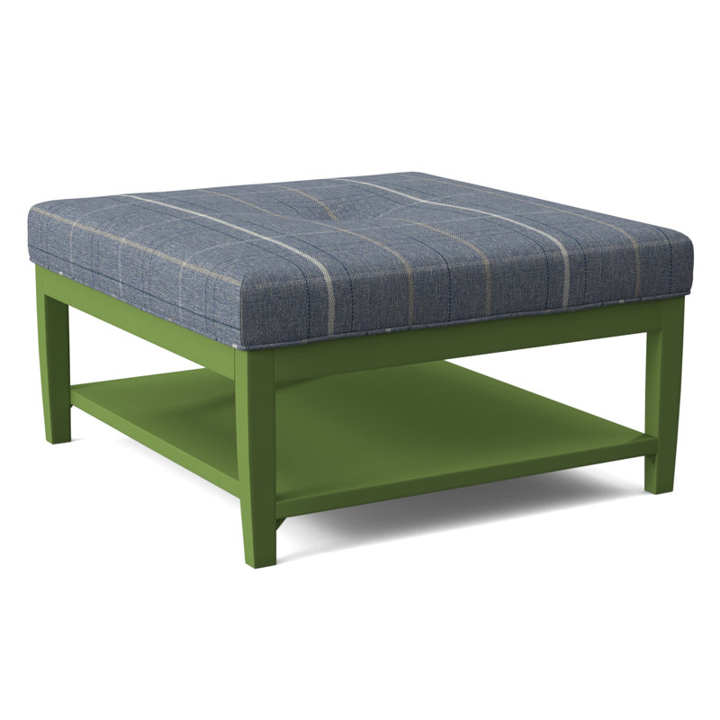 Hammond Square Ottoman, Antique Black Finish, Lapis Plaid; 0126-63