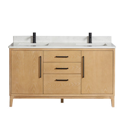 Meuble-lavabo double sur pied 60 po avec plateau Langosta