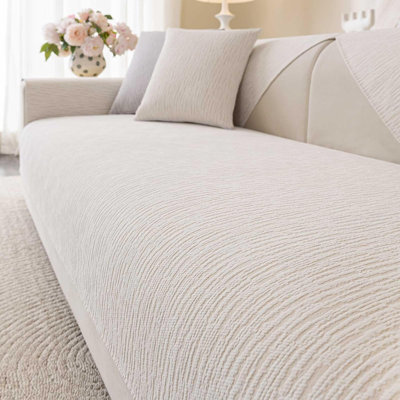 Soft Waterproof Chenille Cover Washable, Non Slip Sectional Sofa Covers for 3 Cushion Couch Sofa L Sharped Sofa Slipcover (White)