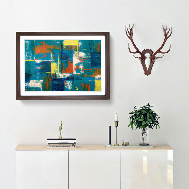 Abstract Art Painting Vol.277 by S.Johnson - Framed Print, 27cm H x 36cm W x 2cm D, Walnut Framed