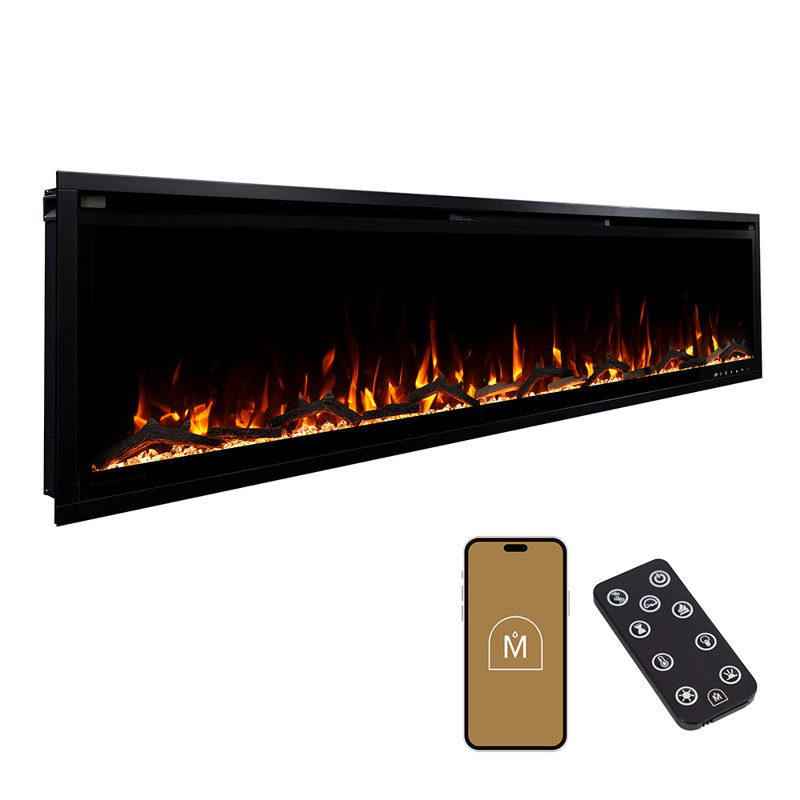 Ultra Thin Aerus Slim Recessed or Wall Mounted Electric Fireplace, Alexa/Wifi Enabled, 17.63" H x 72" W x 4.25" D