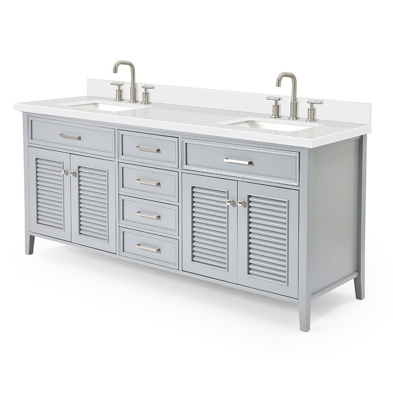 Kensington 73'' W Double Vanity, Gray, Oval, Pure White Quartz