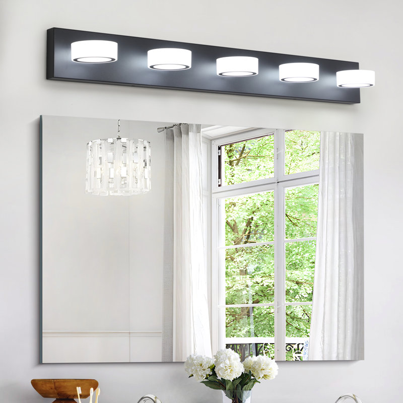  Éclairage pour meuble-lavabo à DEL 5 lumières à intensité variable, barre de salle de bain noire pour salle de bain, miroir de meuble-lavabo et salon