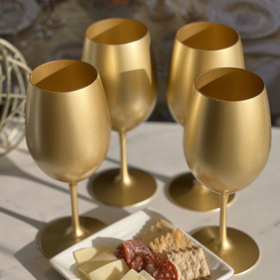 Metallic Gold Colour Plastic Wine Glasses Set Of 4 (20oz), Bpa Free Acrylic Wine Glass Set, Unbreakable Red Wine Glasses, White Wine Glasses