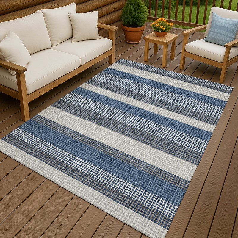 Tapis intérieur / extérieur lavable à la machine Chantille ACN2530, Marine, Rectangulaire 8 pi x 10 pi
