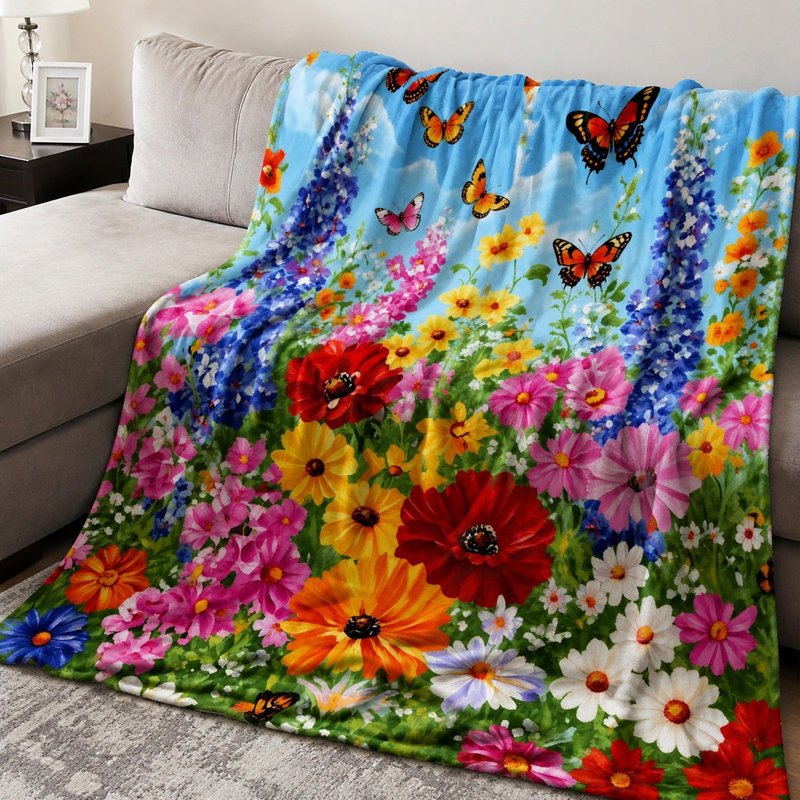 Jeté en molleton à imprimé papillon toutes saisons Vivid Floral, Jeté standard (l 50 po x L 60 po)