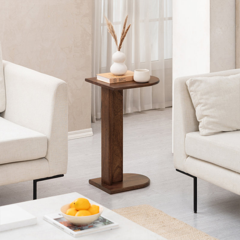 Bobby Solid Wood C Shaped End Table, Espresso