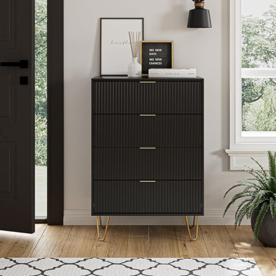 4 Drawer Dresser, Drawer Chest, Tall Storage Chest Cabinet Organizer Unit With Metal Legs, Small Dresser For Bedroom, Living Room, Closet, Hallway Bla