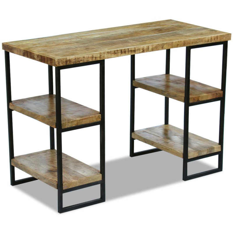 Solid Wood Top Metal Base Writing Desk