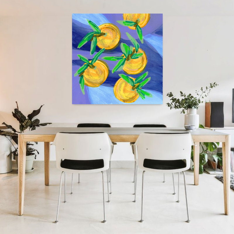 Clémentine jaune audacieux abstrait contemporain lavande, H 36 po x l 36 po