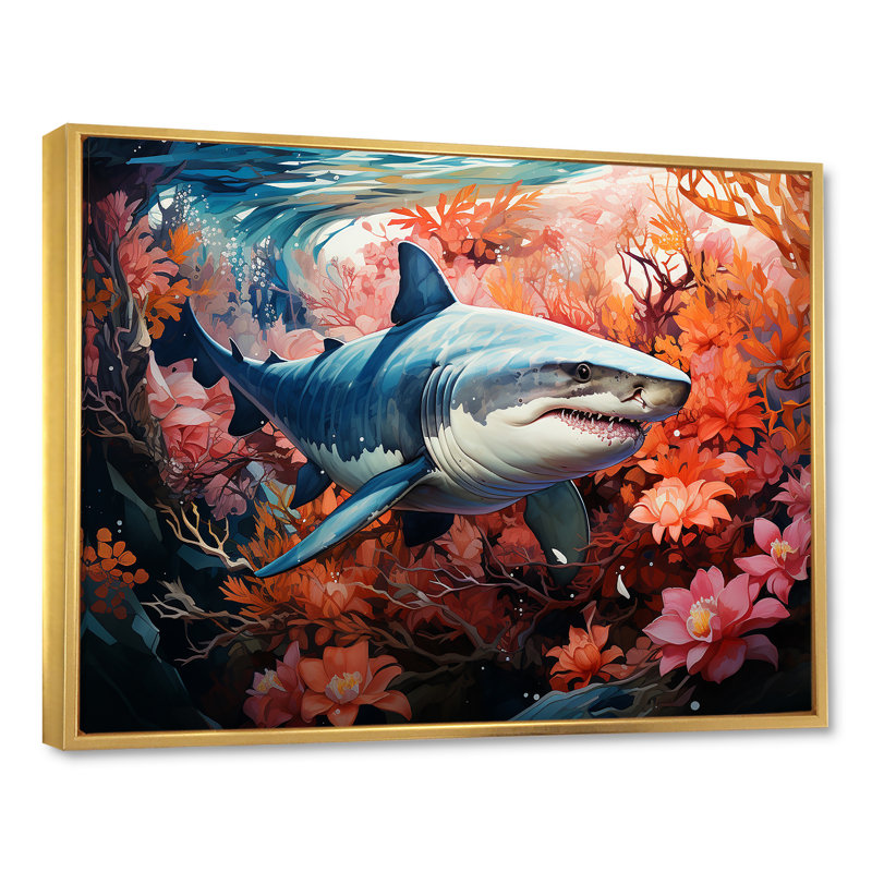 " Lemon Shark Encounter Landscape ", Gold Floater Framed, 30" H x 40" W x 1.5" D