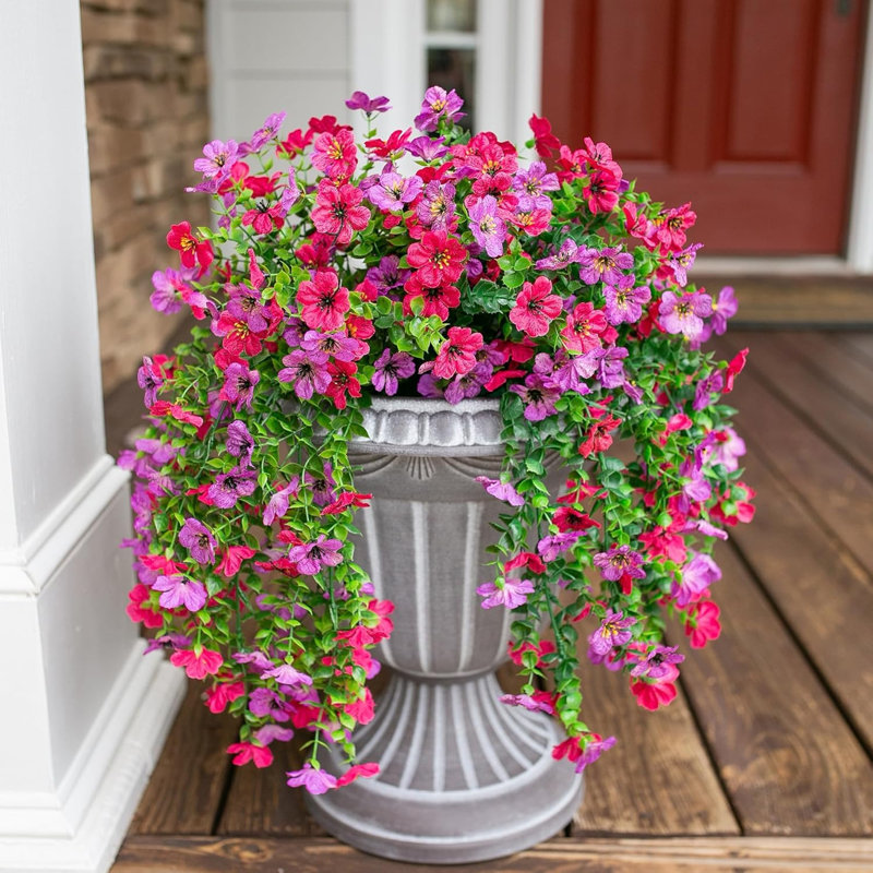 Paquet de 2 fleurs artificielles d'extérieur résistantes aux rayons UV, arbustes de verdure pour jardin extérieur, jardin, porte d'entrée, jardinière, décoration printemps-été