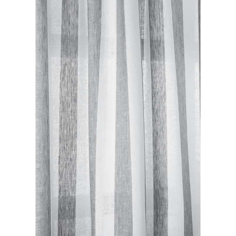  Stripe - 100% Pure Linen Curtain, Grey and White, 52" W x 84" L
