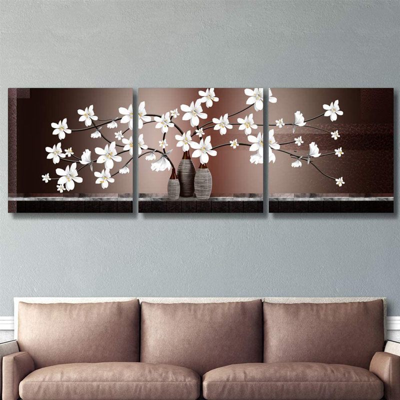 Fleurs de zen - impression de 2 à 3 pièces, H 16 po x l 48 po x P 1,5 po