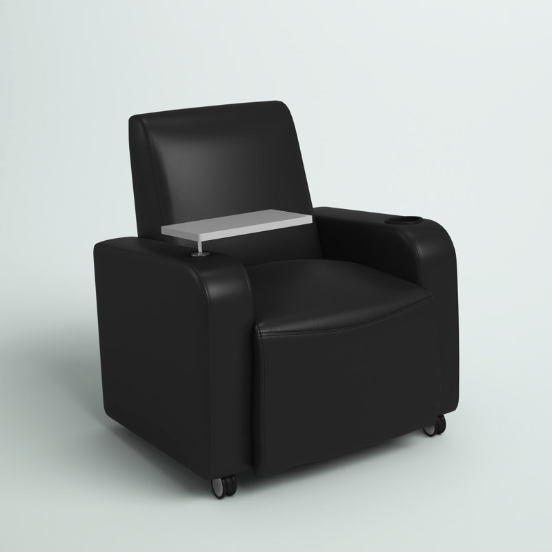 Chaise d'invité avec support pour tablette et porte-gobelet Carlena LeatherSoft, Noir, Roulettes