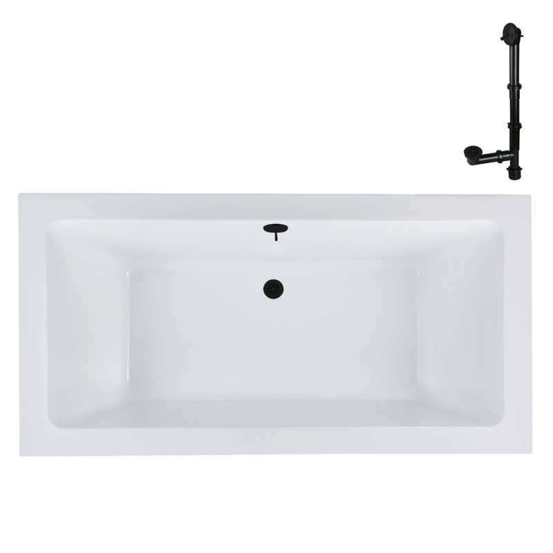 66'' x 34'' Acrylic Soaking Drop-In Bathtub, Drain Included, Matte Black