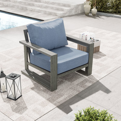 PureScape Hand-Painted Aluminum Outdoor Lounge Chair with Sunbrella Blue Cushions