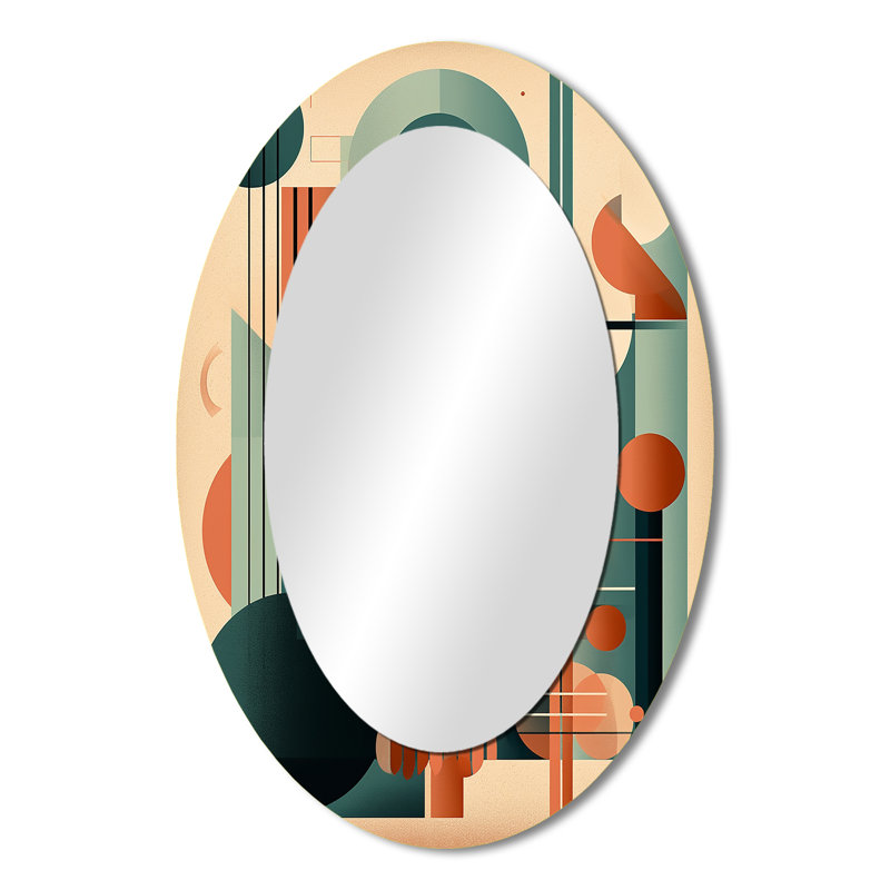 Miroir mural ovale orange et vert Mid Century Momentum IV - Large, 36 po x 24 po