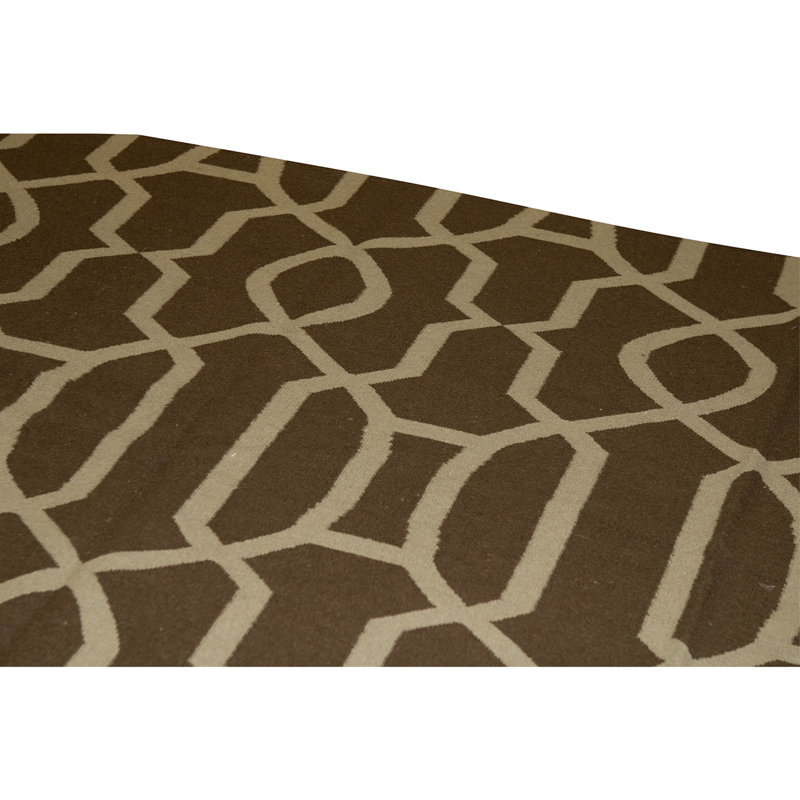Flatweave Wool Geometric Area Rug in Espresso