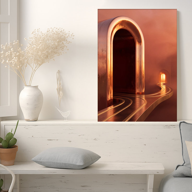 Art mural sur toile Futuristic Bronze Archway And Curved Path, 36"H x 24"W