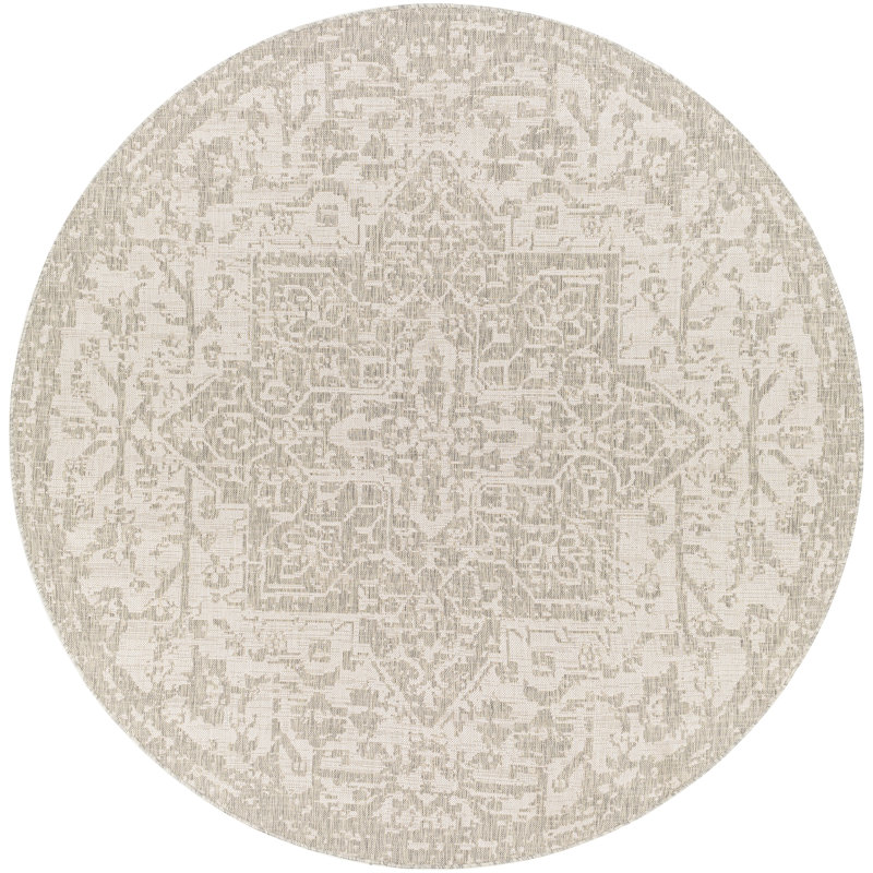 Gaiwan Oriental Gray Indoor/Outdoor Area Rug, Round 7'10"