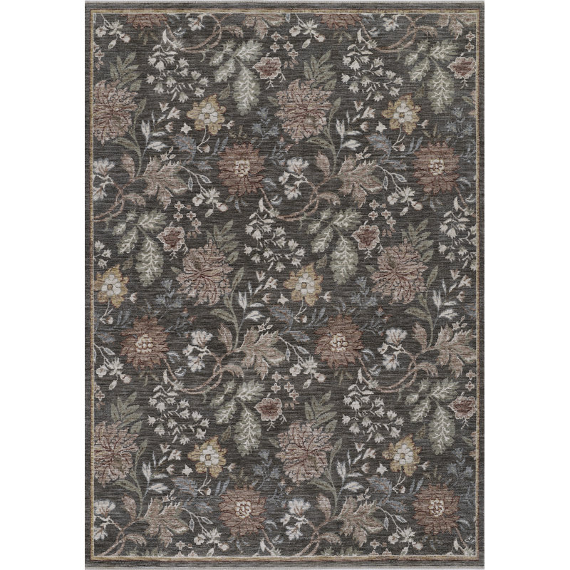 Tapis traditionnel gris anthracite en polyester Simmonsville 6 pi x 9 pi, 6 pi x 9 pi