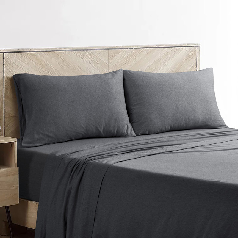 Ensemble de draps en jersey respirant 100% coton jersey | Toutes saisons, gris anthracite, Gris anthracite