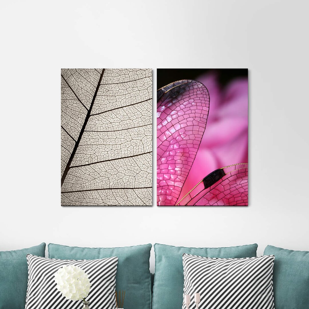 2-tlg. Leinwandbilder-Set - Grafikdruck „Leaf Veins Leaf Structure Dragonfly Wings”