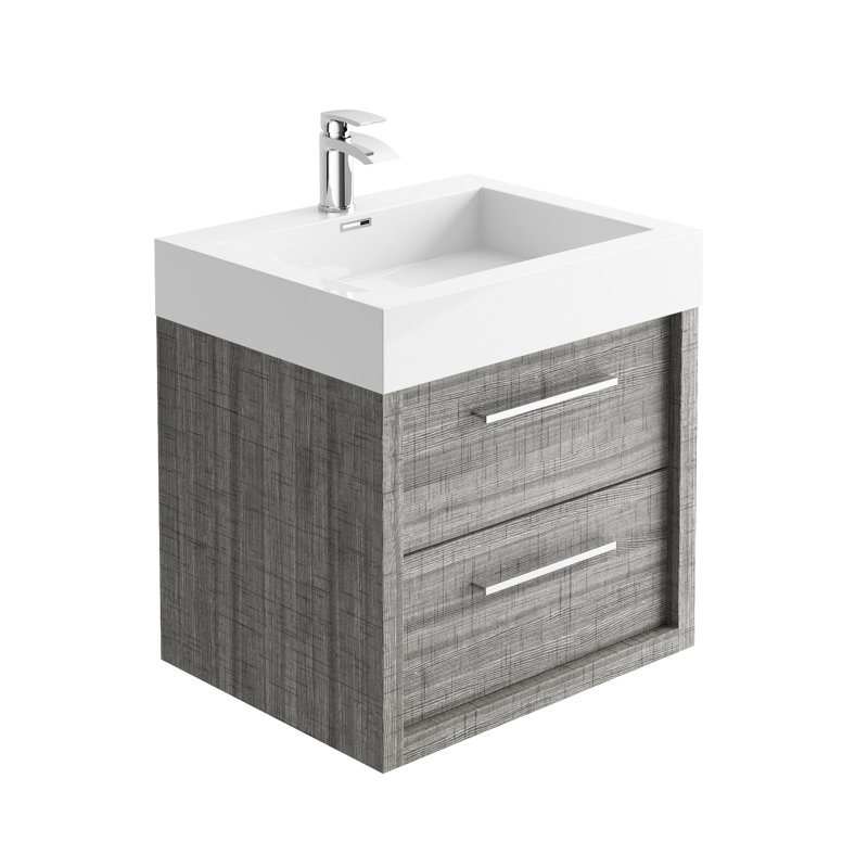 Walker 600mm Single Bathroom Vanity with Integrated Resin Basin, Grey Ash