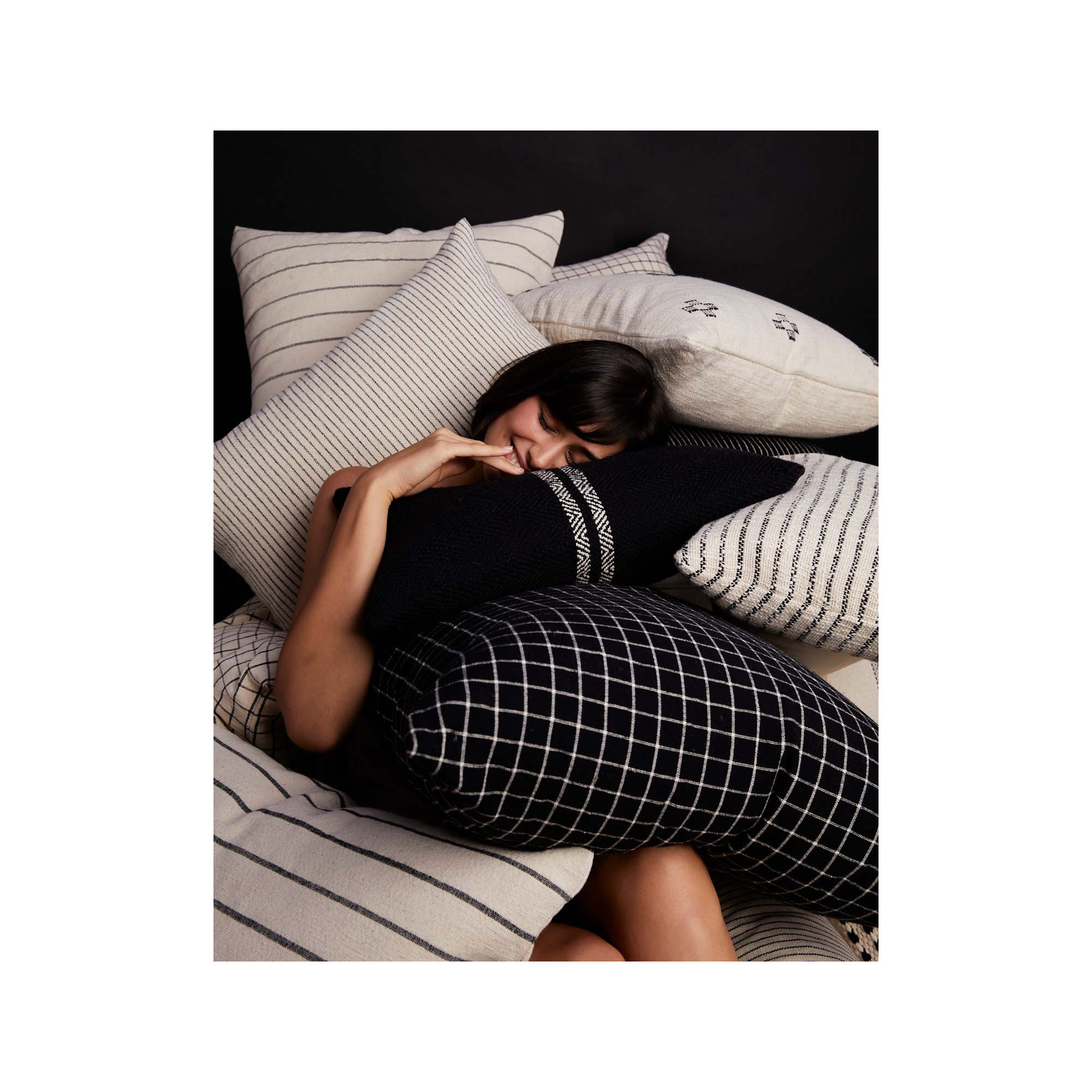 PILLOWPIA Checkered 100% Cotton Reversible Pillow Cover with Signature Zipper Accent, Black