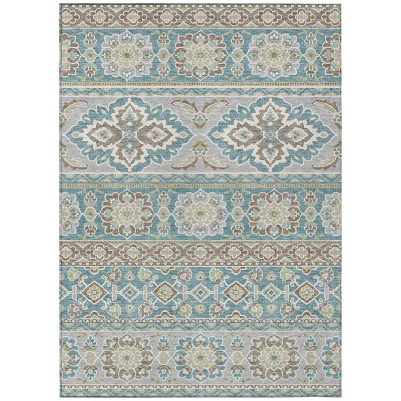 Machine Washable Indoor/Outdoor Chantille ACN2677 Tribal Rug, Teal, 2'6" x 3'10"