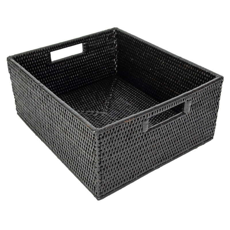 Panier de rotin rectangulaire avec poignées découpées, Noir Tudor, H 6 po x l 20 po x P 16 po