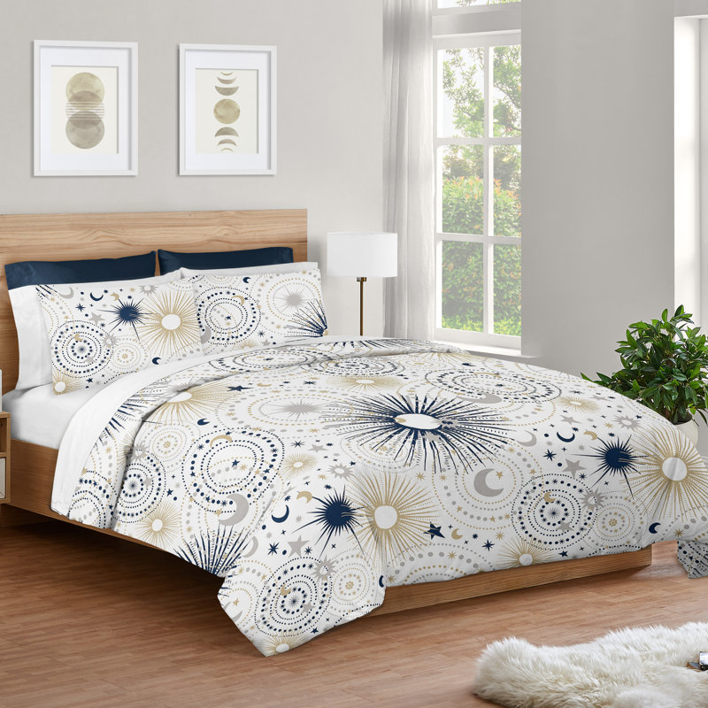 Celestial Blue and Gold Microfiber Full Bedding Set