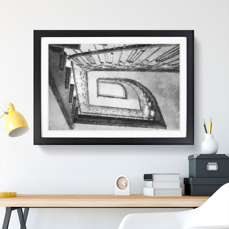Rectangular Staircase - Framed Print, 45cm H x 63cm W x 2cm D, Black Framed