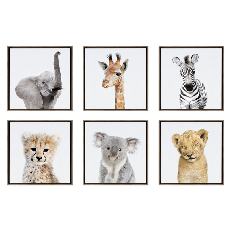 'Safari Animals' by Amy Peterson - Floater Frame Graphic Art Print on Canvas, Gray