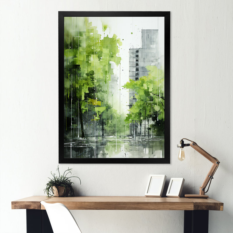 «Lime Lofts Skyscraper City Horizon» - Décoration murale encadrée de gratte-ciels, Cadre simple noir