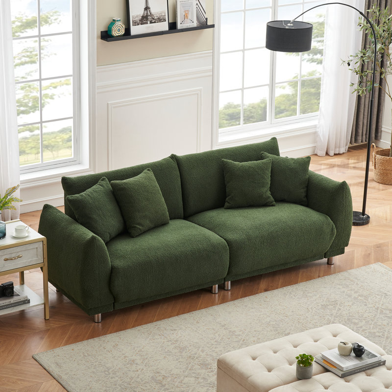 86.6 Inch 3 In Fleece, Four Throw Pillows And Silver Hardware Feet, Fits Living Room Bedroom, Stain-, Easy To Install , Fleece Material, 3 Seats With Metal Well Apartment Bedrooms, Simple Setup Steps