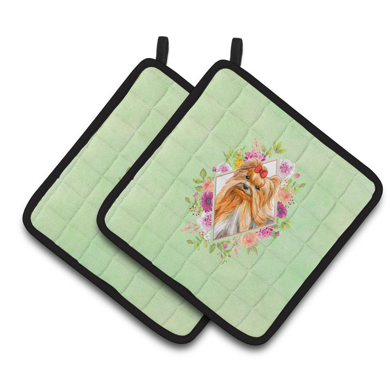 Ensemble de cuisinier poignée 2 pièces caroline trésors sheltie, Vert, Berger allemand de l'est