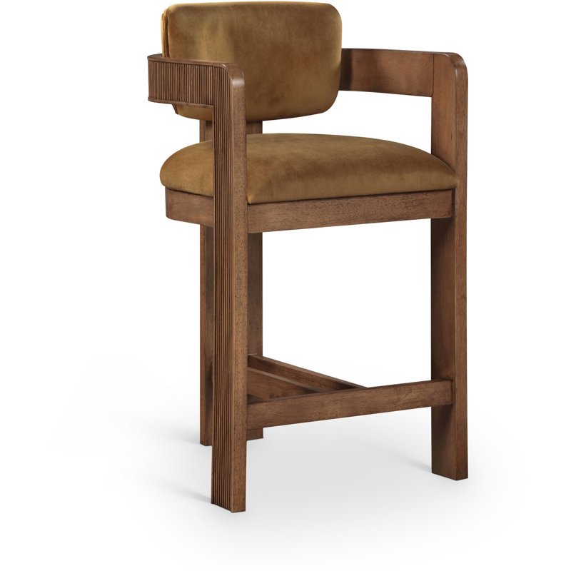 Tabouret rembourré Sacha Howley, Velours, Brun, Selle de cuir