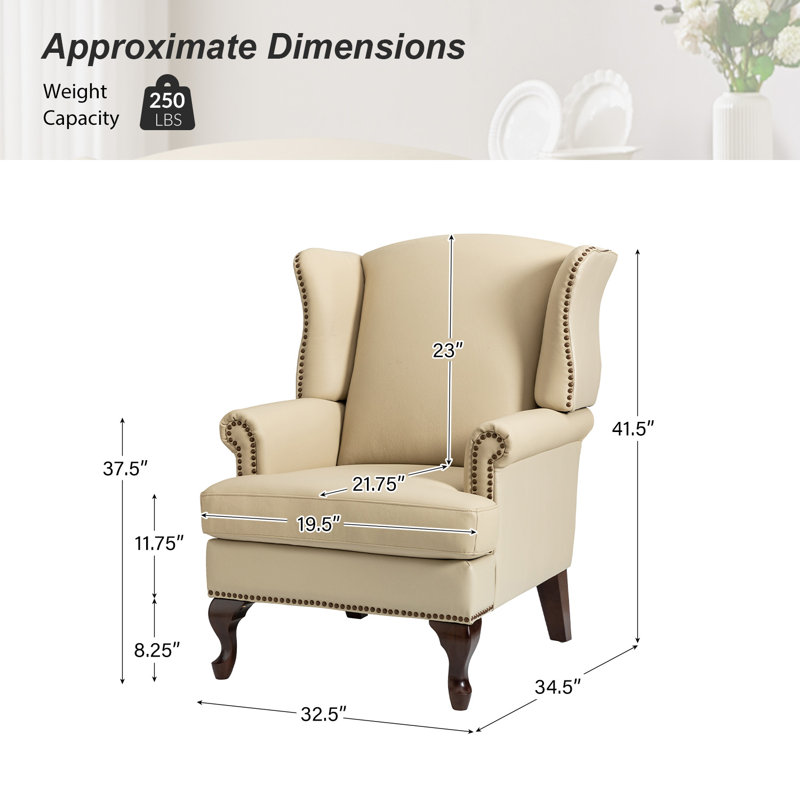 Fauteuil à oreilles Anapatria en cuir véritable, Cuir véritable beige