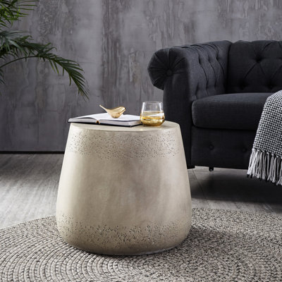 Gray Side Table In Style - Lightweight Concrete, Drum Shape, No Assembly, 18.66"W X 18.66"D 16.64"H Shape Chic, 19X19x16.64
