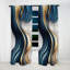 Panneau de rideau abstrait, motif d'ondes géométriques bleues - Black Geode Waves-1178577980