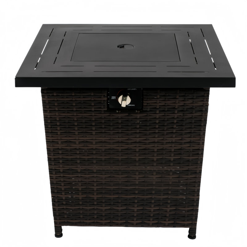 28" 50000 Btu Square Steel Propane Gas Fire Pit Table With Beautiful Wicker Base, Fire Pit For Outside Patio Deck Garden Backyard