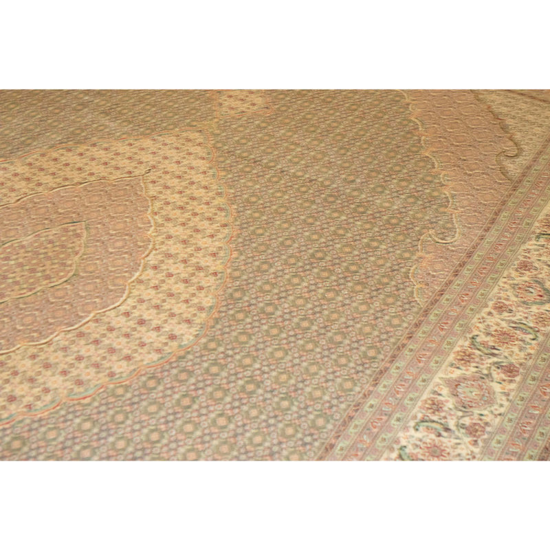 Tapis vert clair et crème noué à la main de haute qualité